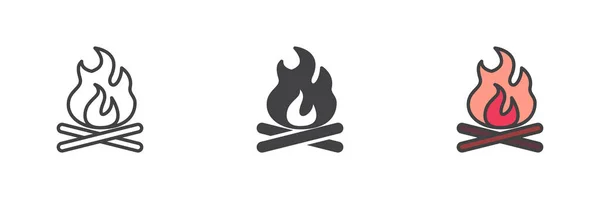 Set Ikon Kayu Bakar Campfire Gaya Yang Berbeda Garis Glif - Stok Vektor
