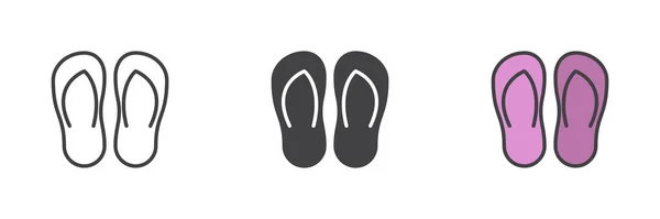 Flip Flops Sandália Conjunto Ícones Estilo Diferente Linha Glifo Contorno — Vetor de Stock