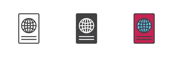 Set Ikon Gaya Paspor Yang Berbeda Garis Glif Dan Garis - Stok Vektor