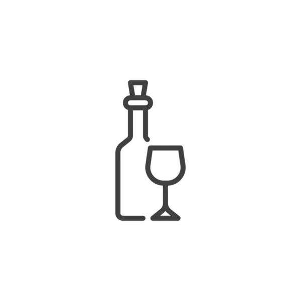 Vinflaska Och Glas Linje Ikon Linjär Stil Tecken För Mobila — Stock vektor