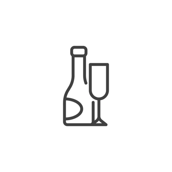 Champagne Flaska Och Glas Linje Ikon Linjär Stil Tecken För — Stock vektor