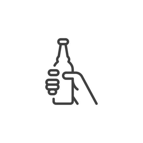 ハンドラインのアイコンにビールボトル モバイルコンセプトとウェブデザインのためのリニアスタイルのサイン ハンド保持ビールボトルアウトラインベクトルアイコン シンボル ロゴイラスト ベクトルグラフィックス — ストックベクタ