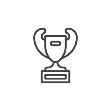 Şampiyon kupa çizgisi ikonu. Mobil konsept ve web tasarımı için doğrusal biçim işareti. Ödül kupası taslak vektör simgesi. Ödül sembolü, logo illüstrasyonu. Vektör grafikleri