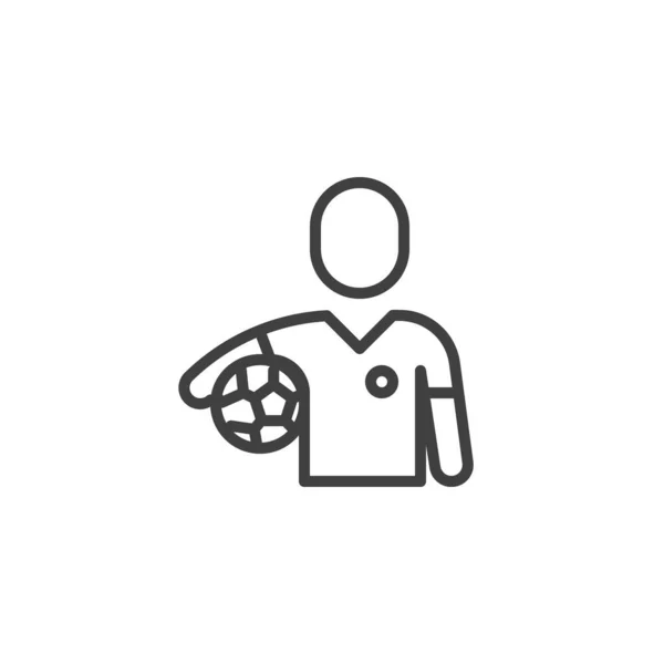 ボールラインのアイコンを持つサッカー選手 モバイルコンセプトとウェブデザインのためのリニアスタイルのサイン サッカー選手のアウトラインベクトルアイコン シンボル ロゴイラスト ベクトルグラフィックス — ストックベクタ