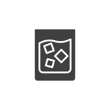 Buz küpleri vektör ikonlu bir bardak su. Mobil konsept ve web tasarımı için düz tabela. Soğuk içecek kabartma simgesi. Sembol, logo çizimi. Vektör grafikleri