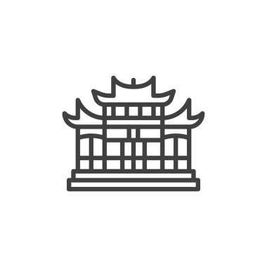 Çin tapınak hattı ikonu. Mobil konsept ve web tasarımı için doğrusal biçim işareti. Çin binasının ana hatları vektör simgesi. Sembol, logo çizimi. Vektör grafikleri