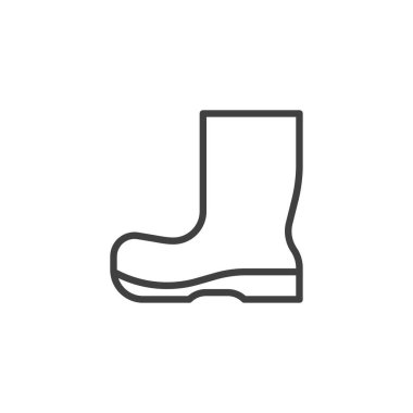 Lastik çizme çizme çizgisi simgesi. Mobil konsept ve web tasarımı için doğrusal biçim işareti. Yağmur Çizmeleri ana hatlı vektör simgesi. Sembol, logo çizimi. Vektör grafikleri