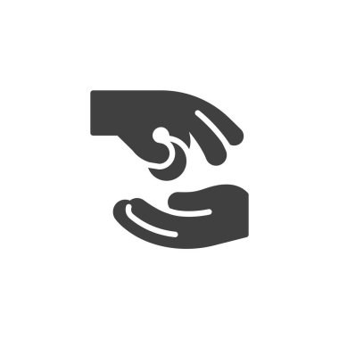 Sadaka el vektör simgesi. Mobil konsept ve web tasarımı için düz tabela. El, para sembolü verir. Sadaka, bağış sembolü, logo illüstrasyonu. Vektör grafikleri