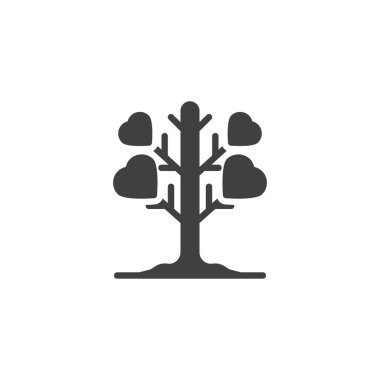 Kalp ağacı vektör simgesi. Mobil konsept ve web tasarımı için düz tabela. Kalp şeklinde yaprakları olan ağaç sembolü. Sembol, logo çizimi. Vektör grafikleri