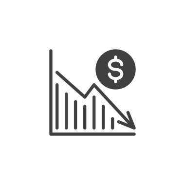 Ekonomik durgunluk vektör ikonu. Mobil konsept ve web tasarımı için düz tabela. Dolar oranı kabartma simgesini azaltır. Sembol, logo çizimi. Vektör grafikleri