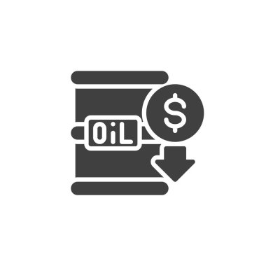 Petrol krizi vektör ikonu. Mobil konsept ve web tasarımı için düz tabela. Saf yağ fiyatı kabartma simgesini azaltır. Sembol, logo çizimi. Vektör grafikleri