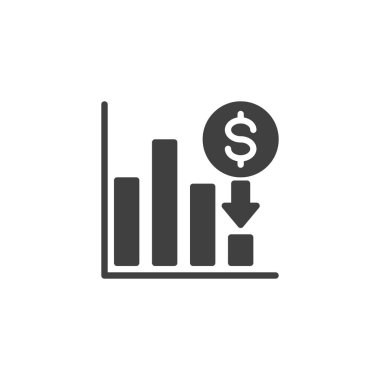 Mali azalma vektör simgesi. Para kaybı mobil konsept ve web tasarımı için düz tabela doldurdu. Ekonomik kriz sembolü. Sembol, logo çizimi. Vektör grafikleri