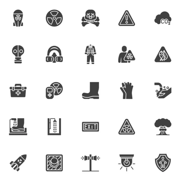 Set Icone Vettoriali Sicurezza Alle Radiazioni Moderna Collezione Simboli Solidi — Vettoriale Stock