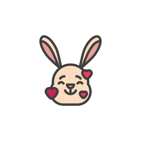 Усміхнений Кролик Обличчям Сердечками Емоційок Заповнений Значок Контуру Лінійний Векторний — стоковий вектор