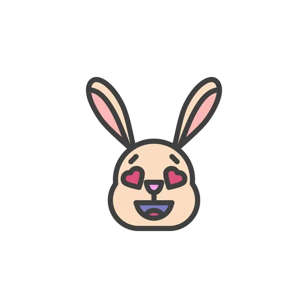 Faccia Coniglio Con Emoticon Occhi Cuore Pieno Icona Contorno Segno — Vettoriale Stock