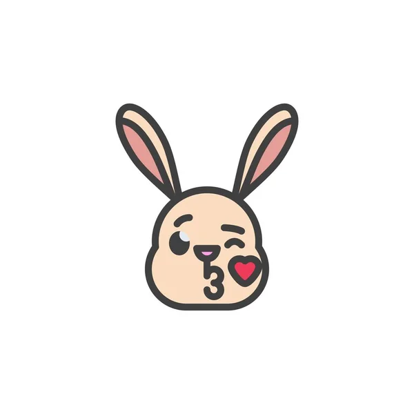 Faccia Coniglio Soffiando Emoticon Bacio Pieno Icona Contorno Segno Vettoriale — Vettoriale Stock