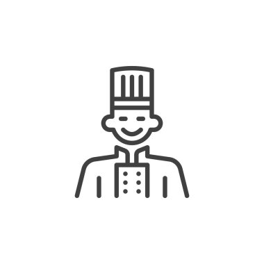 Çin şef çizgisi ikonu. Mobil konsept ve web tasarımı için doğrusal biçim işareti. Çinli şef üniforması vektör ikonunu özetliyor. Sembol, logo çizimi. Vektör grafikleri