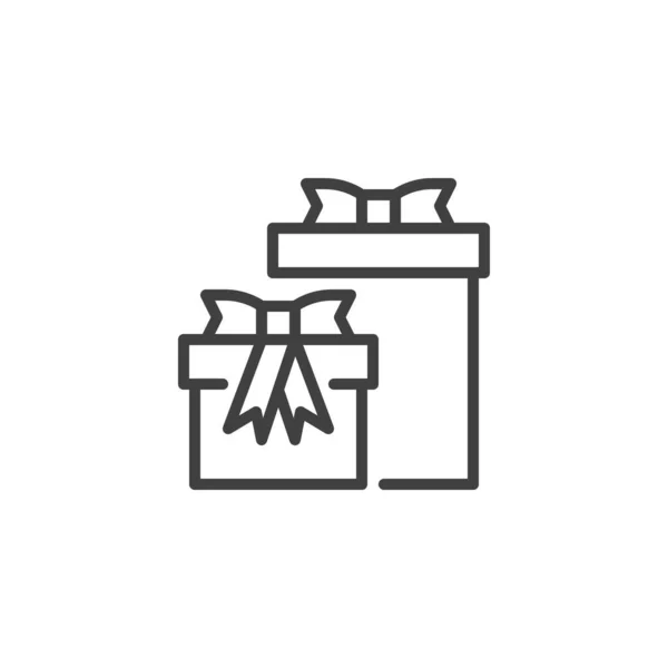 礼品盒线图标 移动概念和网页设计的线性风格标志 惊喜盒与弓带轮廓矢量图标 标识插图 矢量图形 — 图库矢量图片