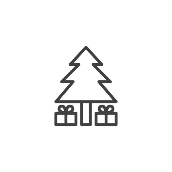圣诞树和礼品盒线图标 移动概念和网页设计的线性风格标志 圣诞礼品盒和树的轮廓矢量图标 标识插图 矢量图形 — 图库矢量图片