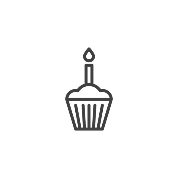有蜡烛线图标的蛋糕 移动概念和网页设计的线性风格标志 派对纸杯蛋糕轮廓矢量图标 标识插图 矢量图形 — 图库矢量图片