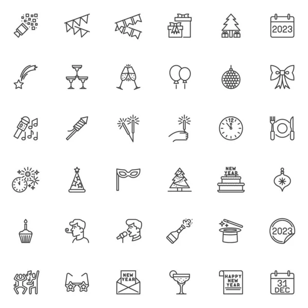 New Year Party Line Icons Set Linear Style Symbols Collection — Stock Vector