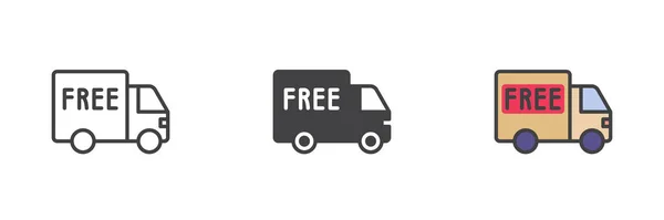 免费送货卡车不同风格的图标集 字形和填充轮廓色彩斑斓的版本 轮廓和填充向量符号 免费运输符号 标志插图 矢量图形 — 图库矢量图片