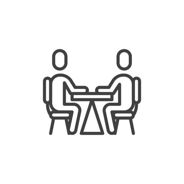会議線のアイコンだ ジョブインタビューモバイルコンセプトとウェブデザインのための線形スタイルのサイン テーブルアウトラインベクトルアイコンに座っている2人 シンボル ロゴイラスト ベクトルグラフィックス — ストックベクタ