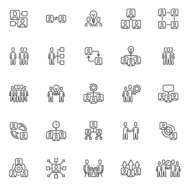 Mensen Communicatielijn Iconen Ingesteld Teamstructuur Lineaire Stijl Symbolen Collectie Omtrek — Stockvector
