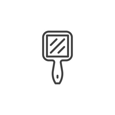 El aynası çizgisi simgesi. Mobil konsept ve web tasarımı için doğrusal biçim işareti. Makyaj aynası ana hatlı vektör simgesi. Sembol, logo çizimi. Vektör grafikleri