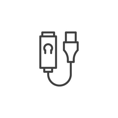 Kulaklık adaptör hattı simgesi. Mobil konsept ve web tasarımı için doğrusal biçim işareti. USB kulaklık adaptörü ana hat vektör simgesi. Sembol, logo çizimi. Vektör grafikleri
