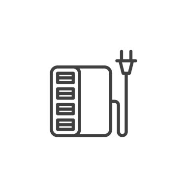 Masaüstü USB şarj hattı simgesi. Mobil konsept ve web tasarımı için doğrusal biçim işareti. USB merkez ana hat vektör simgesi. Sembol, logo çizimi. Vektör grafikleri