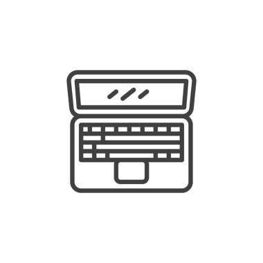 Dizüstü bilgisayar hattı simgesini aç. Mobil konsept ve web tasarımı için doğrusal biçim işareti. Dizüstü bilgisayar ana hatları vektör simgesi. Sembol, logo çizimi. Vektör grafikleri