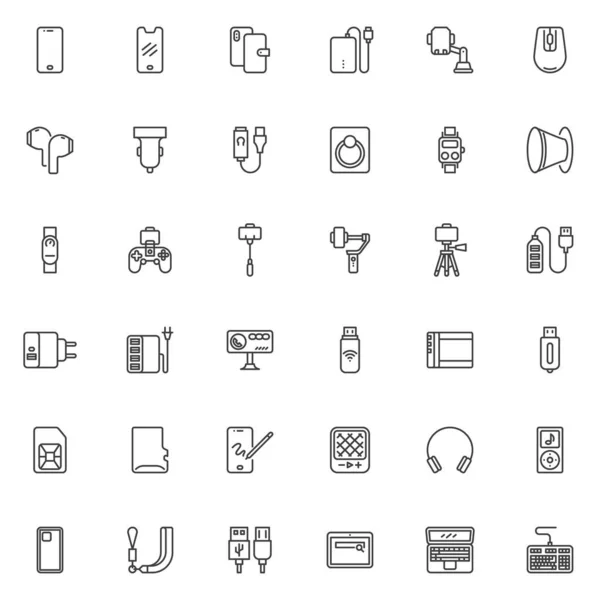 Mobiele Telefoon Accessoires Lijn Pictogrammen Ingesteld Lineaire Stijl Symbolen Collectie — Stockvector