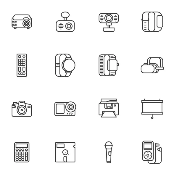 stock vector Digital devices line icons set, outline vector symbol collection, linear style pictogram pack. Signs, logo illustration. Set includes icons as smartwatch, photo camera, projector, fax machine, webcam