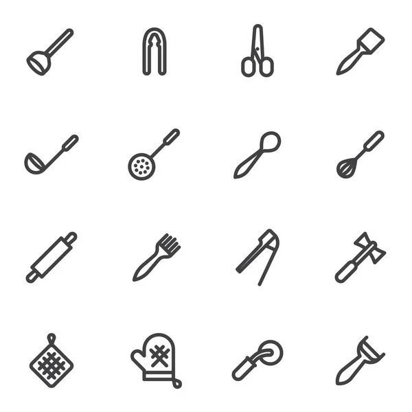 Kuchyňská Nádobí Řádek Ikony Set Obrys Vektorové Symboly Kolekce Lineární — Stockový vektor