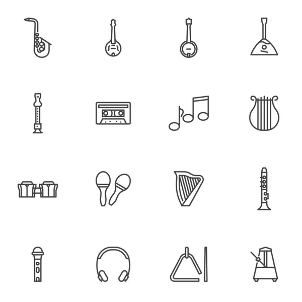 stock vector Musical instruments line icons set, outline vector symbol collection, linear style pictogram pack. Signs, logo illustration. Set includes icons as saxophone, music note, flute, metronome, microphone