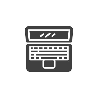 Dizüstü bilgisayar vektör simgesini aç. Mobil konsept ve web tasarımı için düz tabela. Dizüstü bilgisayar sembolü. Sembol, logo çizimi. Vektör grafikleri