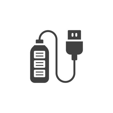 USB HUB vektör simgesi. Mobil konsept ve web tasarımı için düz tabela. Masaüstü USB şarj simgesi simgesi. Sembol, logo çizimi. Vektör grafikleri