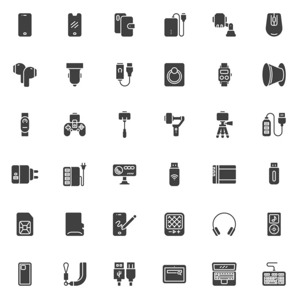 Handy Zubehör Vektorsymbole Set Moderne Solide Symbolsammlung Gefülltes Piktogrammpaket Schilder — Stockvektor