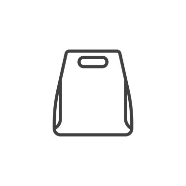 Yiyecek ambalaj hattı ikonu. Mobil konsept ve web tasarımı için doğrusal biçim işareti. Götür, kağıt torba ana hatlı vektör simgesi. Sembol, logo çizimi. Vektör grafikleri