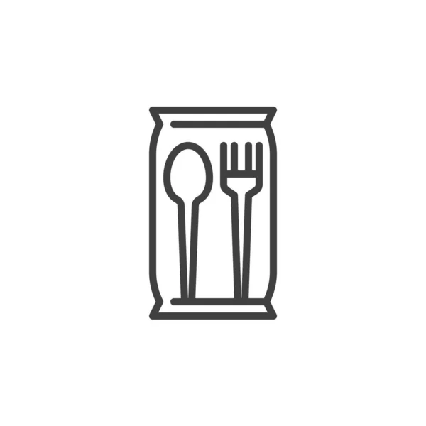 塑料餐具线图标 移动概念和网页设计的线性风格标志 塑料勺子和叉子轮廓矢量图标 标识插图 矢量图形 — 图库矢量图片