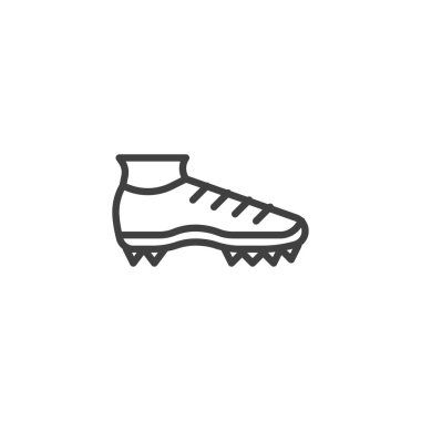 Krampon ayakkabı çizgisi ikonu. Mobil konsept ve web tasarımı için doğrusal biçim işareti. Futbol çizmeleri vektör simgesini çizer. Sembol, logo çizimi. Vektör grafikleri