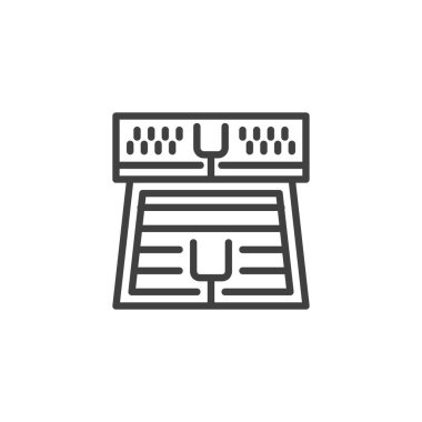 Amerikan futbol stadyumu ikonu. Mobil konsept ve web tasarımı için doğrusal biçim işareti. Futbol sahası gol çizgisi vektör simgesi. Sembol, logo çizimi. Vektör grafikleri