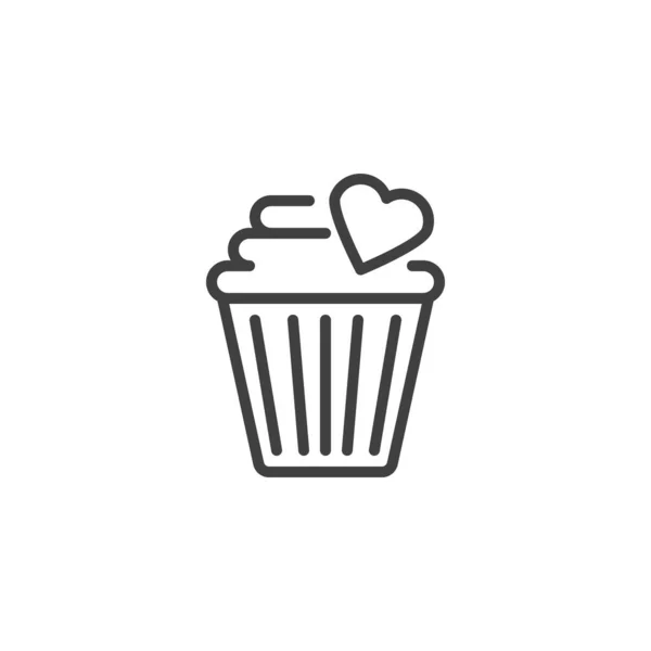 ハートラインのアイコンが入ったカップケーキ モバイルコンセプトとウェブデザインのためのリニアスタイルのサイン バレンタインカップケーキの輪郭ベクトルアイコン シンボル ロゴイラスト ベクトルグラフィックス — ストックベクタ