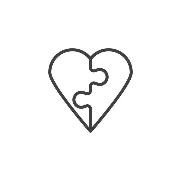 ハート型のパズルラインアイコン モバイルコンセプトとウェブデザインのためのリニアスタイルのサイン 愛パズルアウトラインベクトルアイコン シンボル ロゴイラスト ベクトルグラフィックス — ストックベクタ