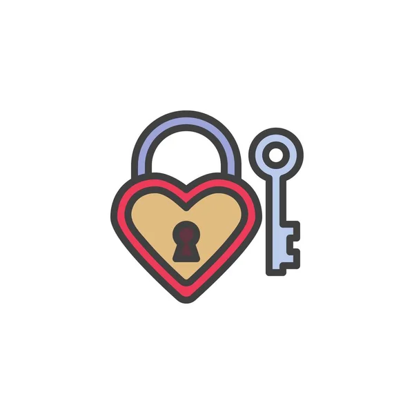 Heart Shaped Lock Key Filled Outline Icon Line Vector Sign — Stock Vector