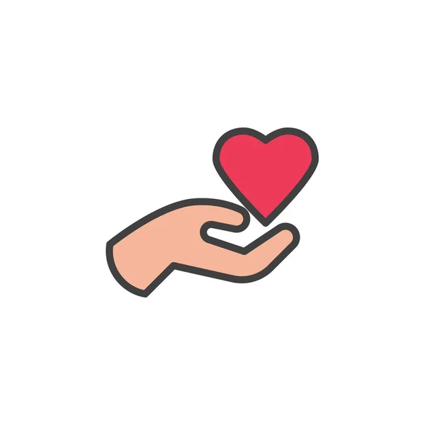 Hand Holding Heart Filled Outline Icon Line Vector Sign Linear — Stock Vector