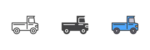 Pickup Caminhão Conjunto Ícone Estilo Diferente Linha Glifo Contorno Preenchido — Vetor de Stock