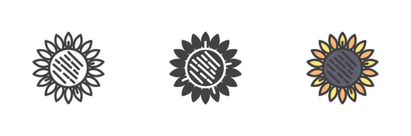 Sonnenblume Anderen Stil Icon Set Linie Glyphe Und Gefüllte Umrisse — Stockvektor