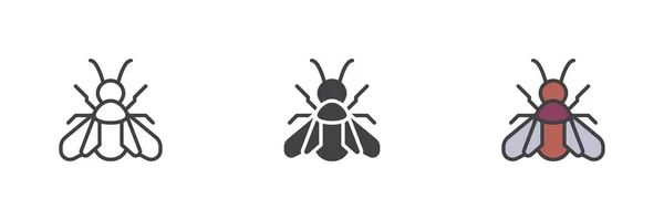 Mouche Insecte Différent Jeu Icônes Style Ligne Glyphe Contour Rempli — Image vectorielle